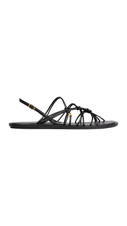 Knots Triomphe Flat Sandal in Black Goatskin
