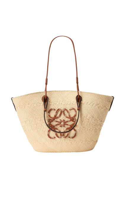 Medium Anagram Basket Bag in Iraca Palm and Calfskin