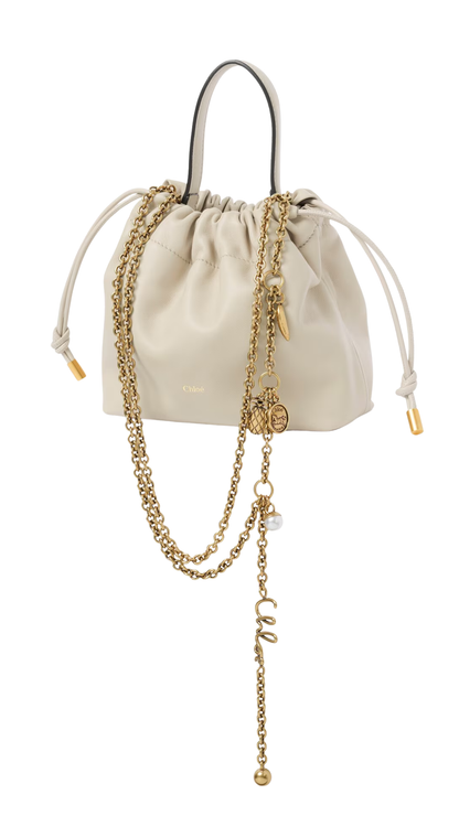 Mini Chloé Icons Shoulder Bag With Chain In Cloudy Cream Soft Leather