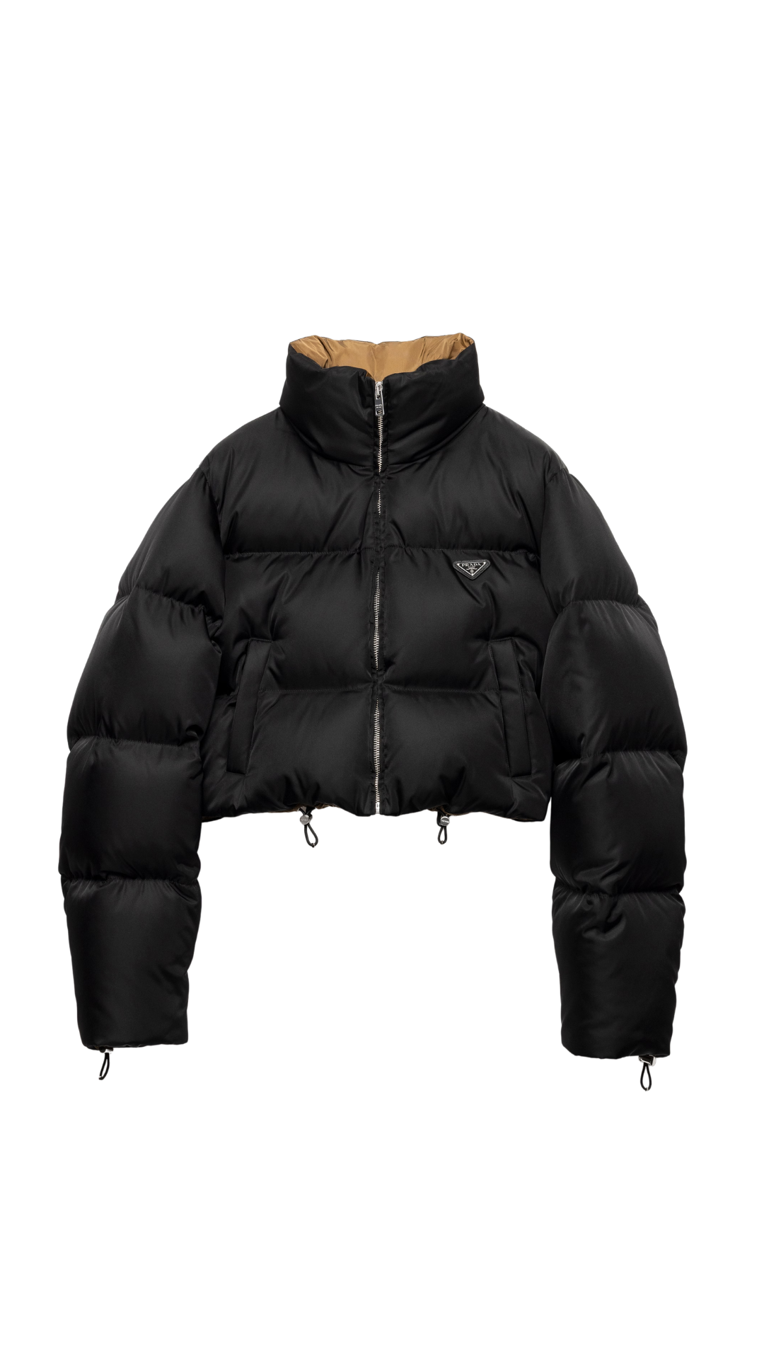 Cropped Re-Nylon Down Jacket in Black