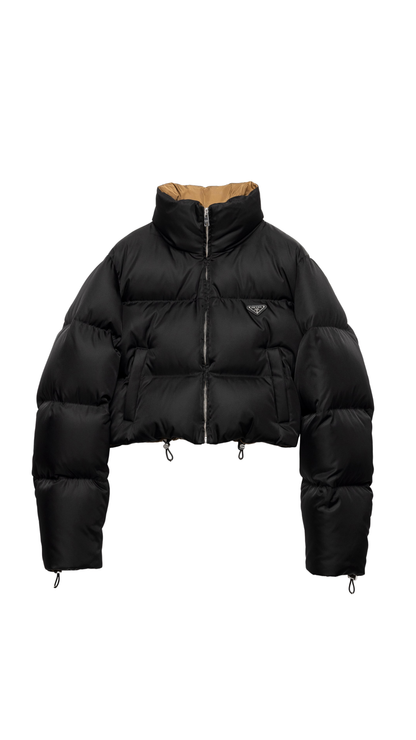 Cropped Re-Nylon Down Jacket in Black