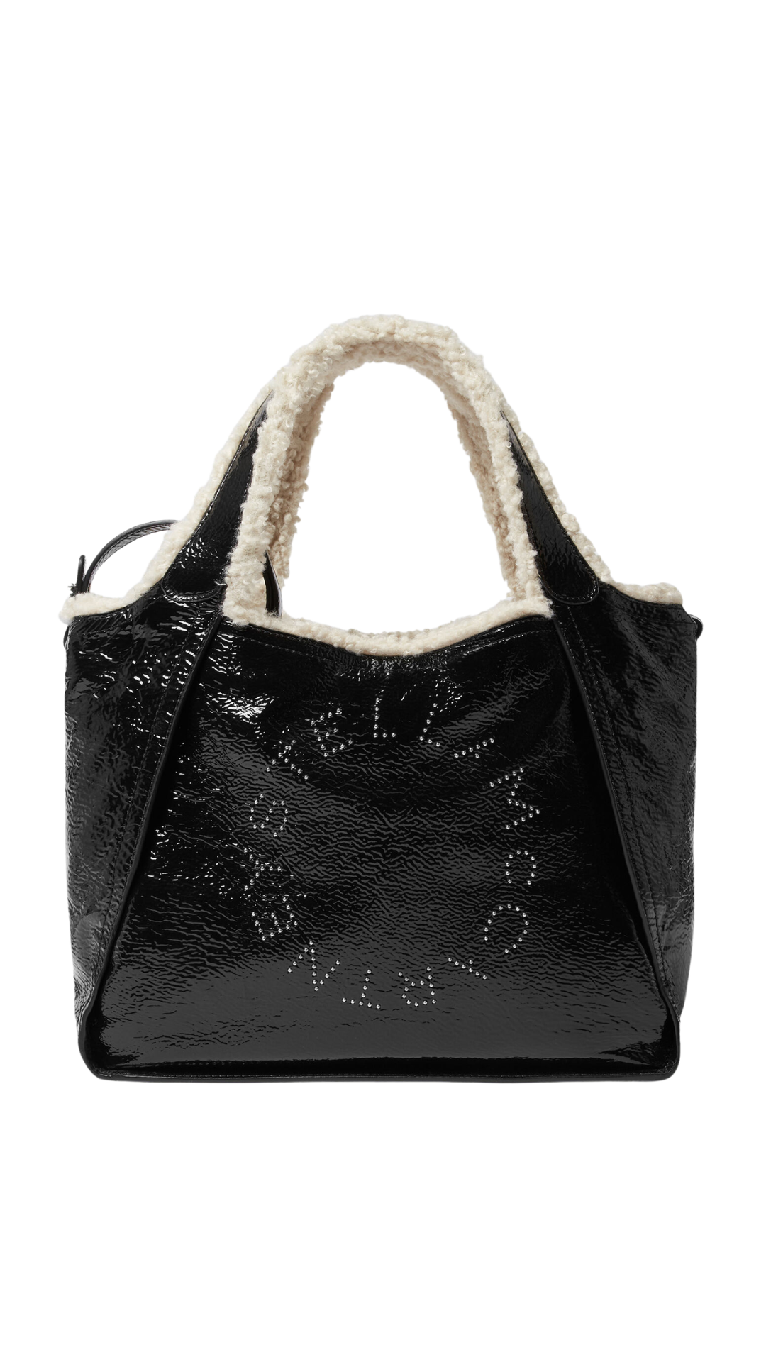 Logo Cracked Patent Crossbody Tote Bag in Black
