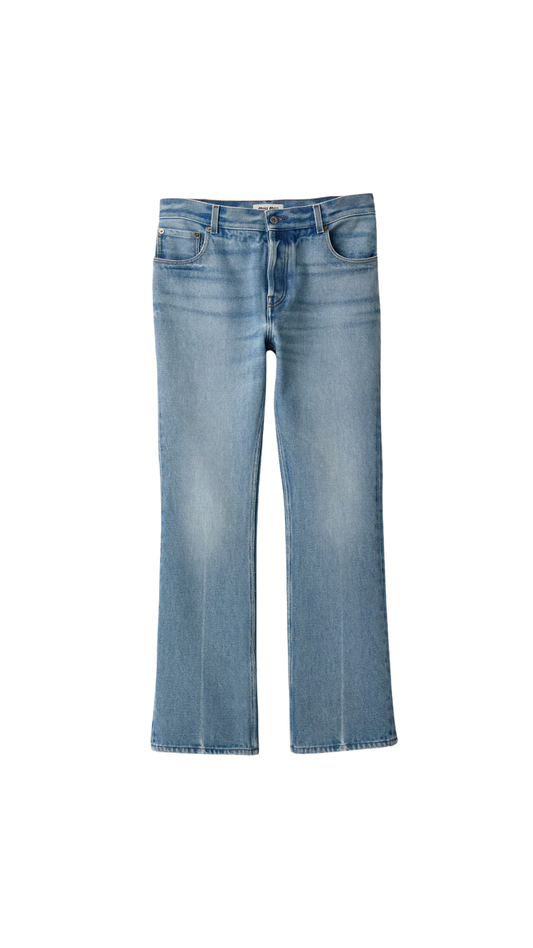 Five-Pocket Washed Denim Jeans in Sapphire Blue