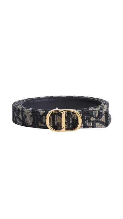 Reversible CD Icon Belt Navy Blue Dior Oblique Jacquard and Smooth Calfskin
