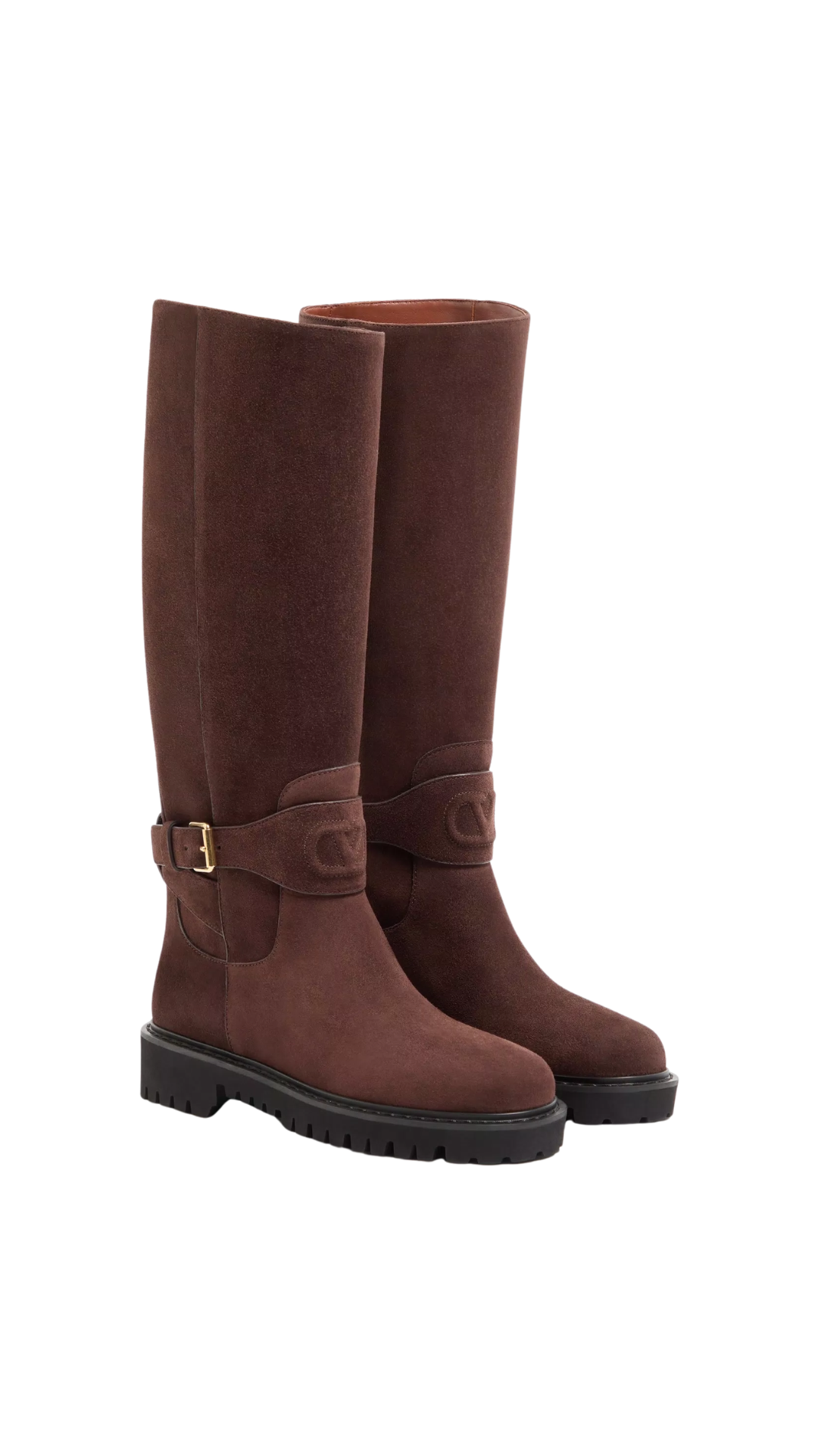 VLogo Suede Knee-High Boots in Brown