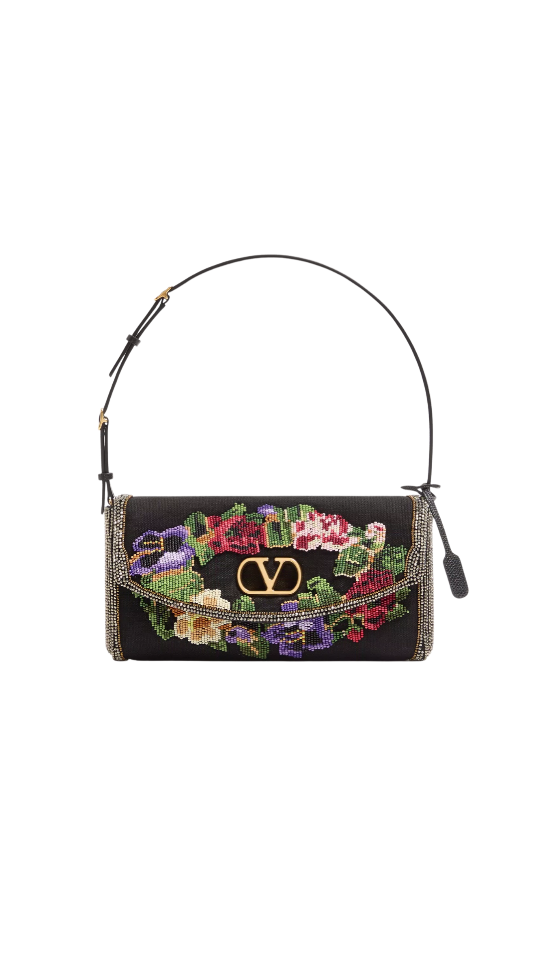 Devain Small Embroidered Shoulder Bag in Black/Multicolor