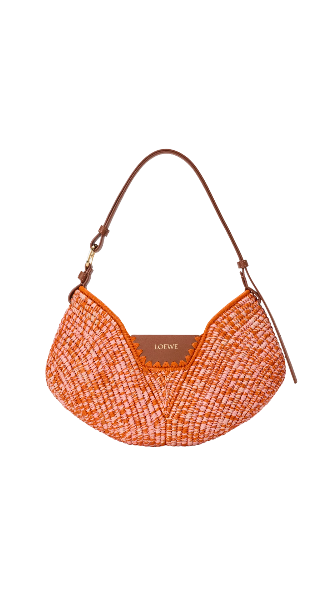 Medium Loewe Swing Bag in Bright Orange/Pink Raffia and Calfskin