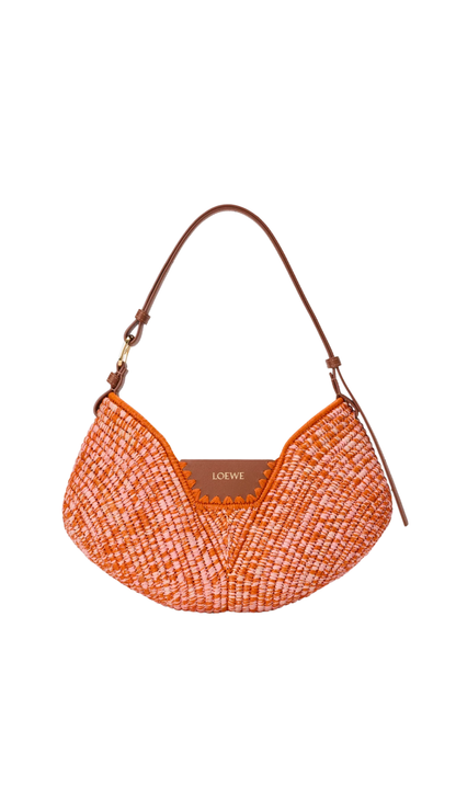 Medium Loewe Swing Bag in Bright Orange/Pink Raffia and Calfskin