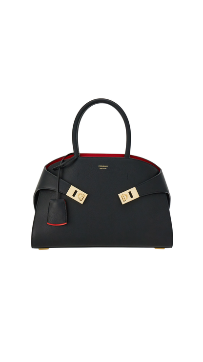 Hug Bicolor Handbag (M) in Black/Flame Red