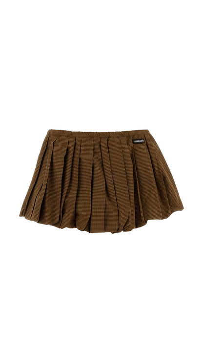 Pleated Vichy-Check Mini skirt in Caramel