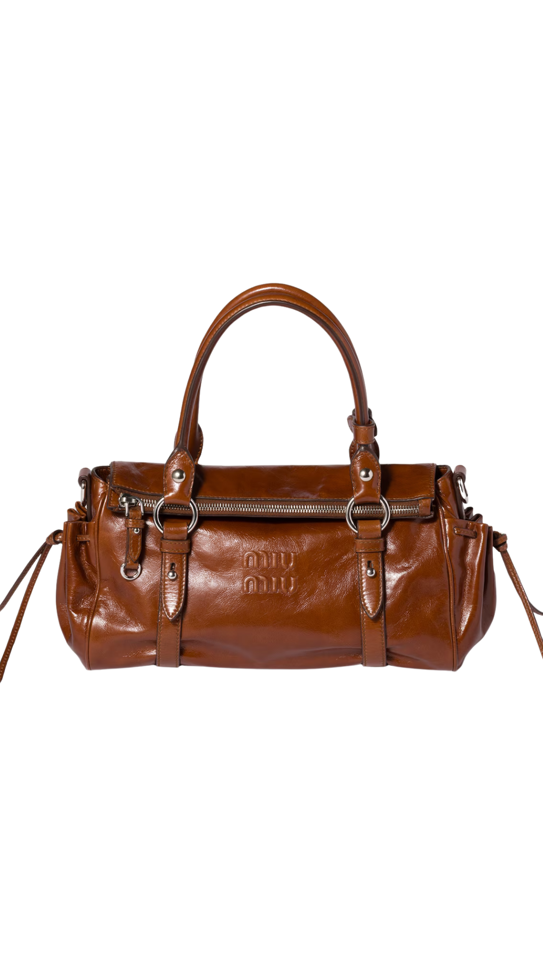 Glossy Leather Handbag in Palisander