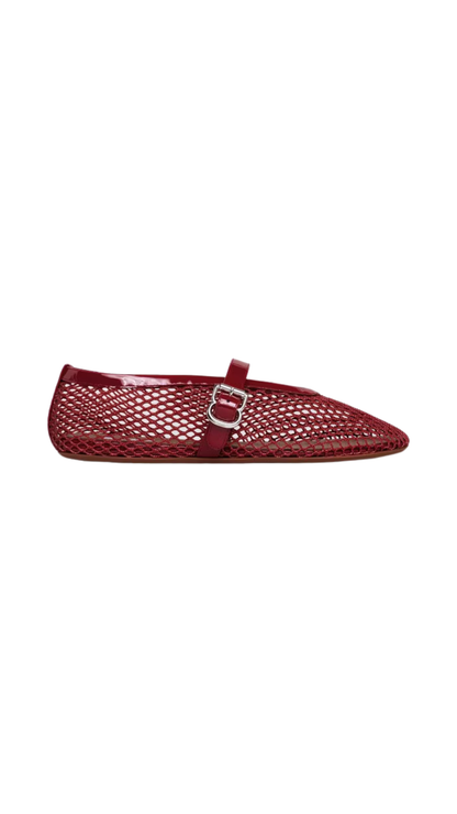 Ballet Flats in Carmine Fishnet