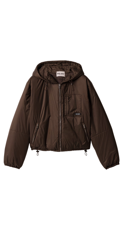 Cropped Ripstop Down Jacket in Cocoa Brown