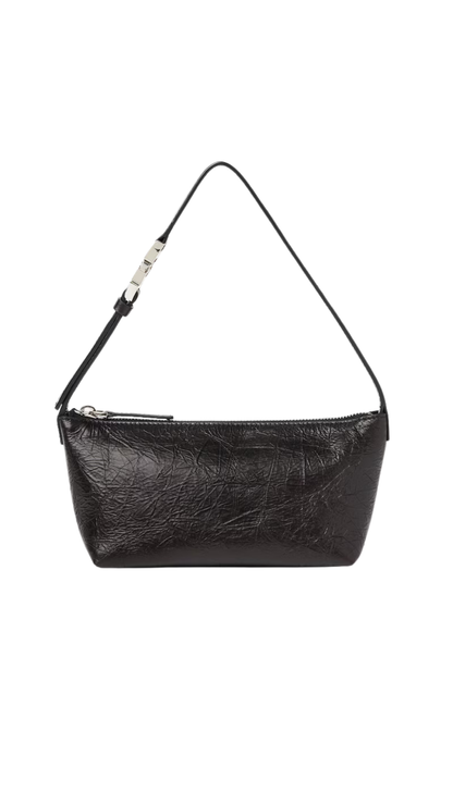 Vanity Pouch Small Crackled Black Leather Bag