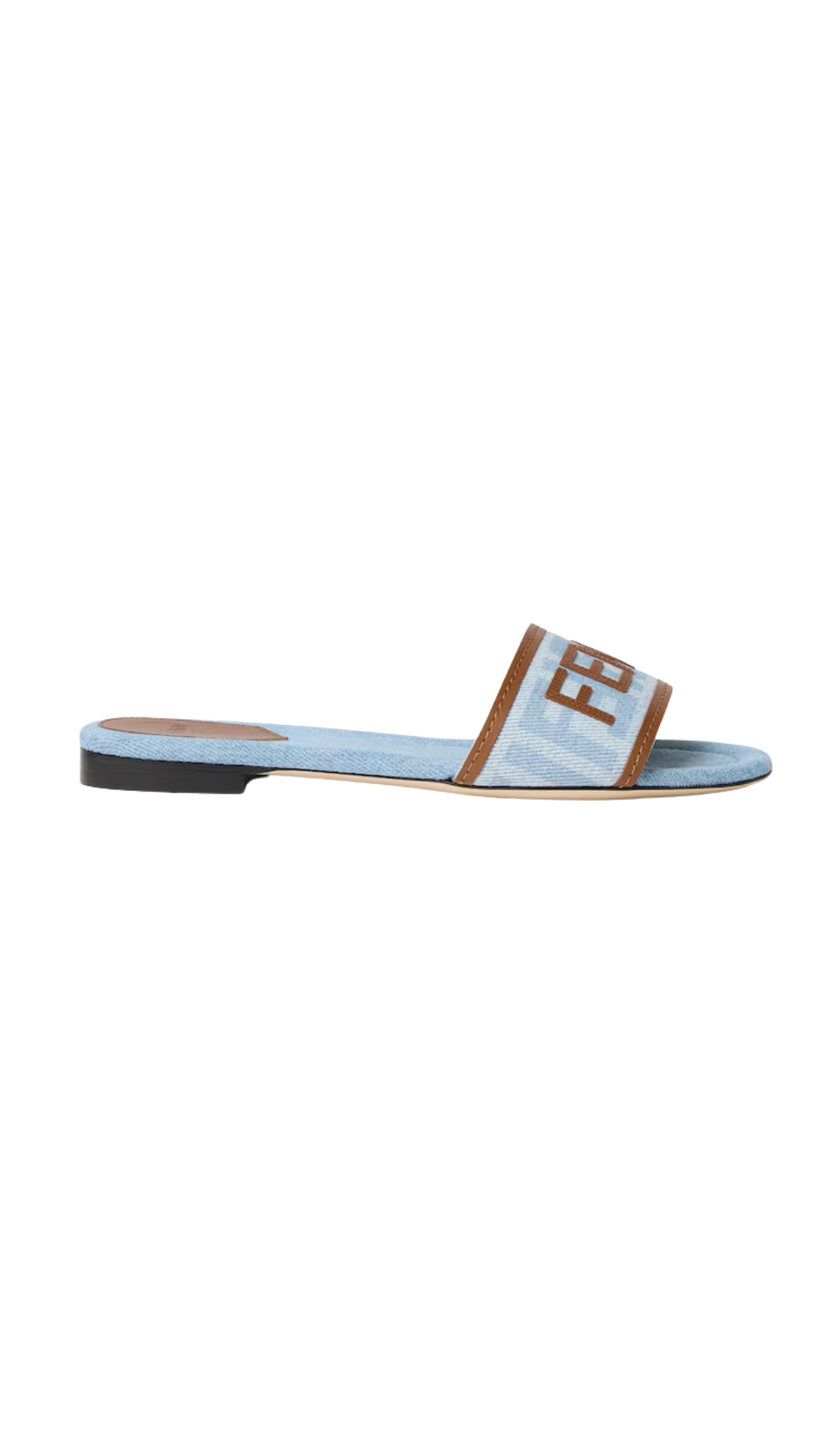 Fendi Sunshine in Light Blue Denim-Effect FF Jacquard Slides