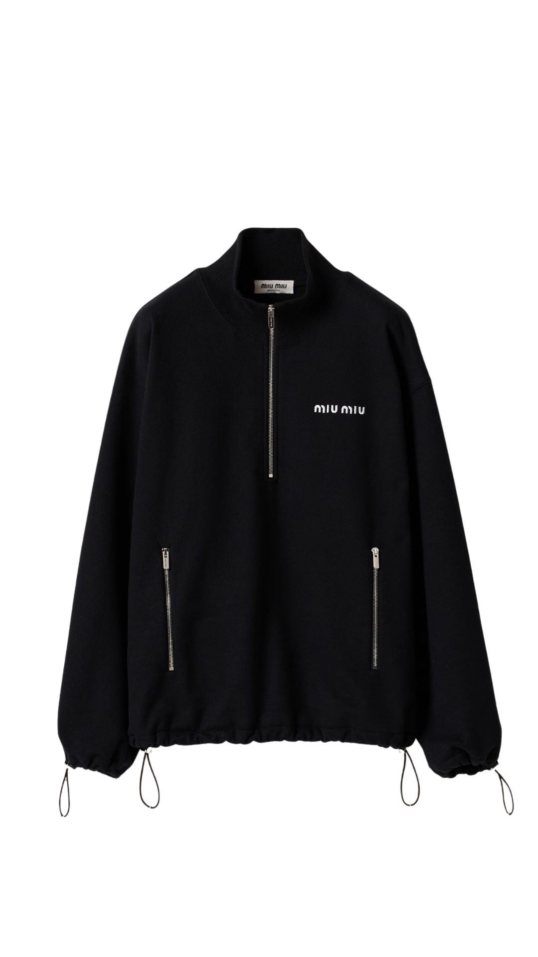 Cotton Fleece Zipper Sweatshirt in Black