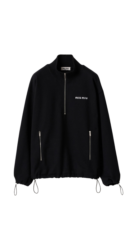 Cotton Fleece Zipper Sweatshirt in Black