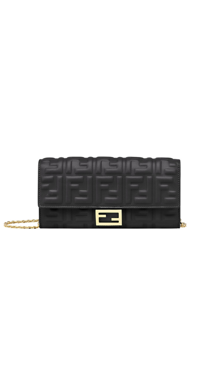 Baguette Continental Wallet With Chain in Black