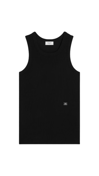 Tank Top in Black Ribbed Cotton Silk