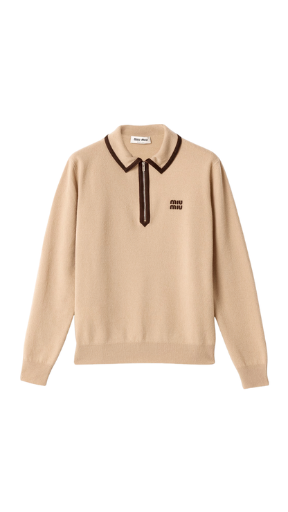Wool and Cashmere polo Sweater in Albino White