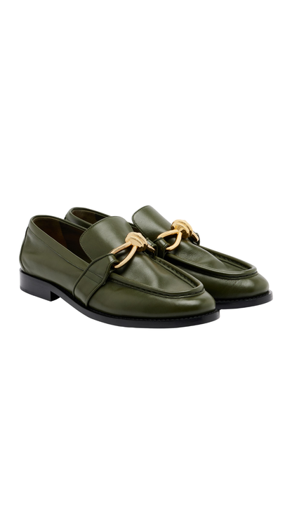 Astaire Knot Leather Loafers in Green