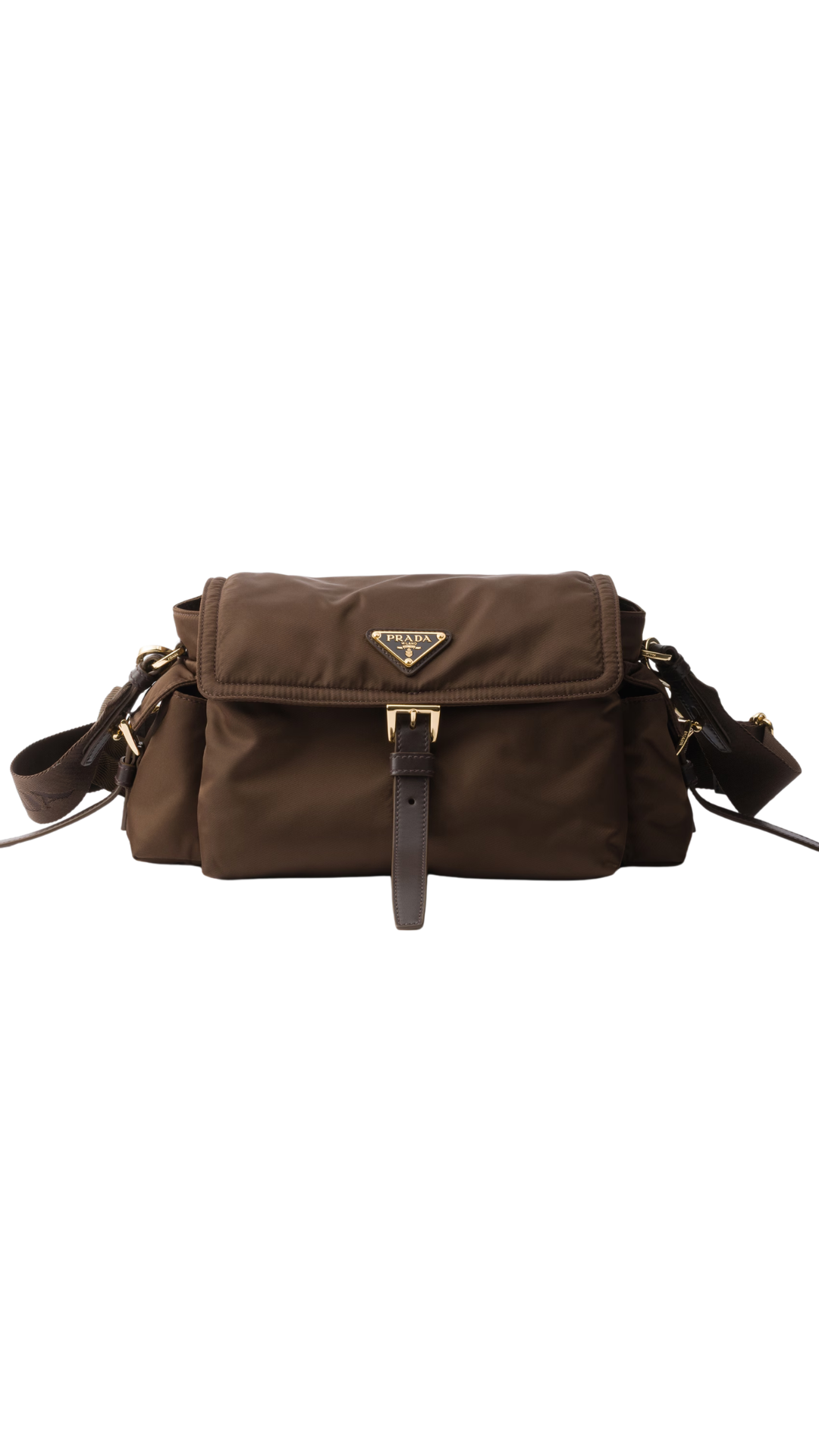 Explore Medium Re-Nylon Shoulder Bag with Flap in Sienna