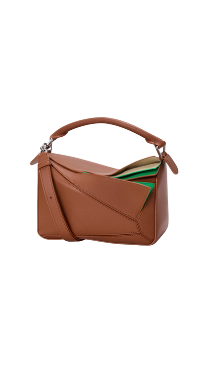 Small Layered Puzzle Bag in Multicolor Squirrel Classic Calfskin