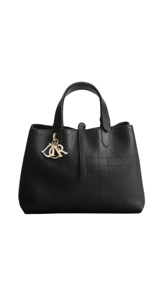 Medium Dior Toujours Bag Hermitage Black Flat Macrocannage Calfskin