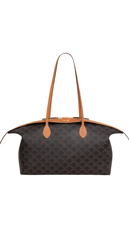 Large Duffle Bag in Triomphe Canvas and Natural Calfskin