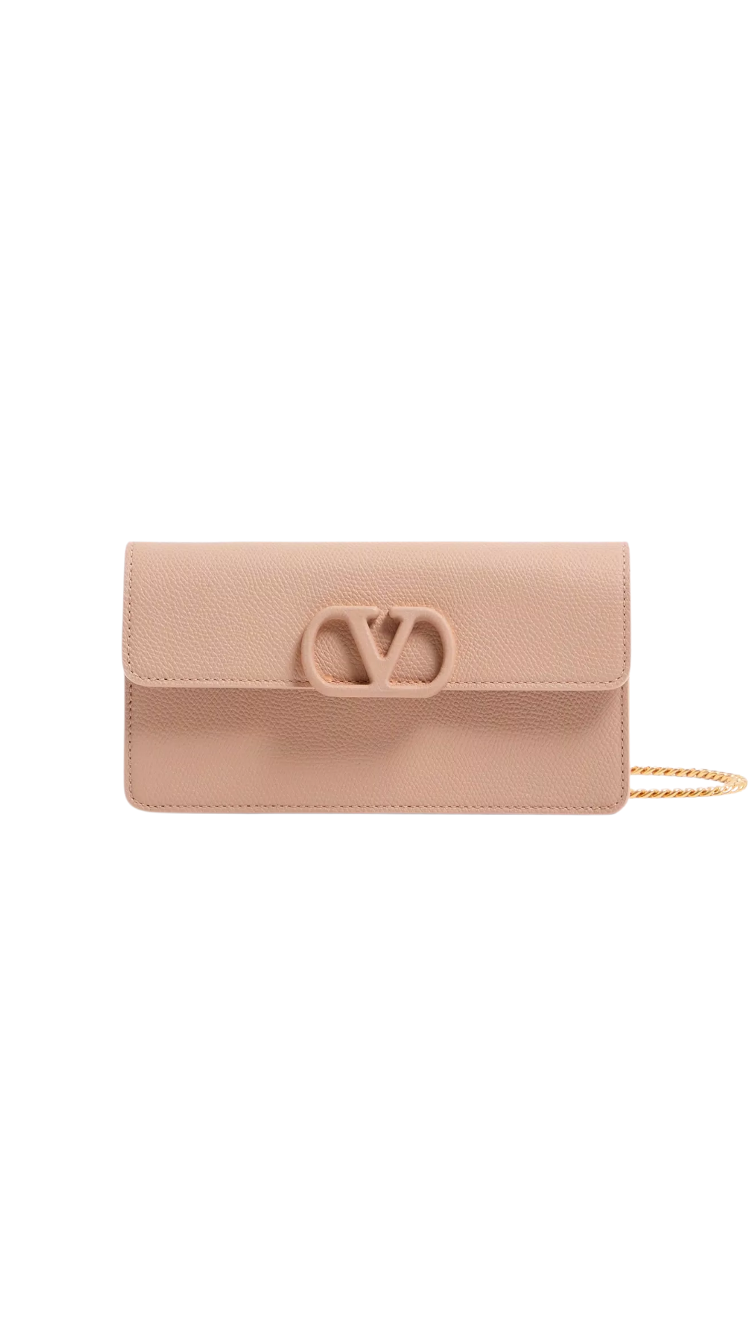 VLogo Signature Grainy Calfskin Wallet With Chain in Rose Cannelle
