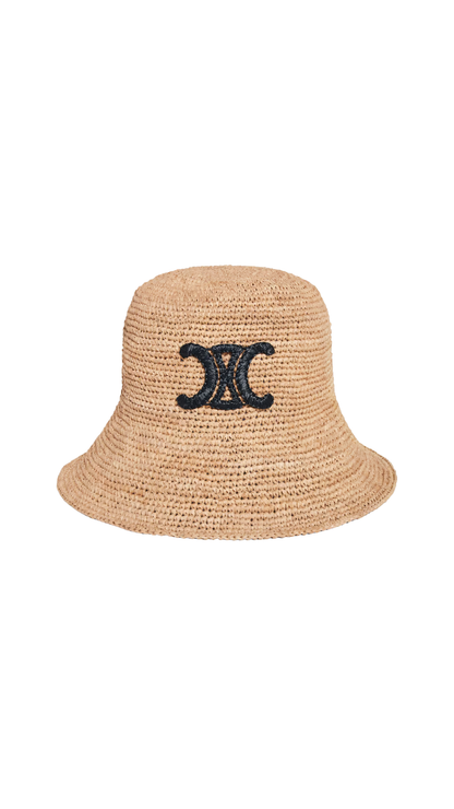 Triomphe Bucket Hat In Honey Raffia