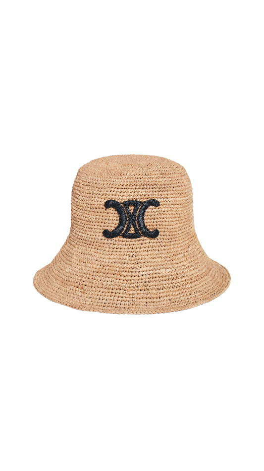 Triomphe Bucket Hat In Honey Raffia