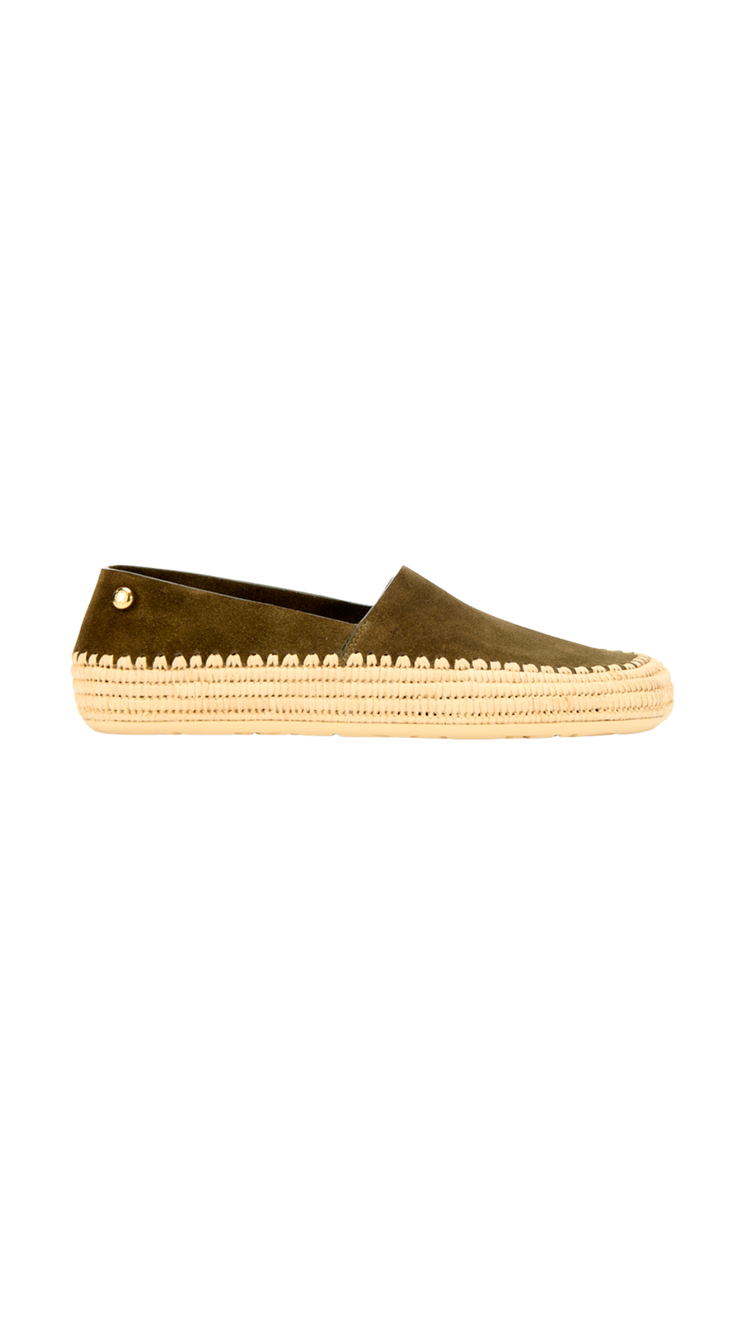 Rio Slipper in Suede and Raffia in Khaki Green