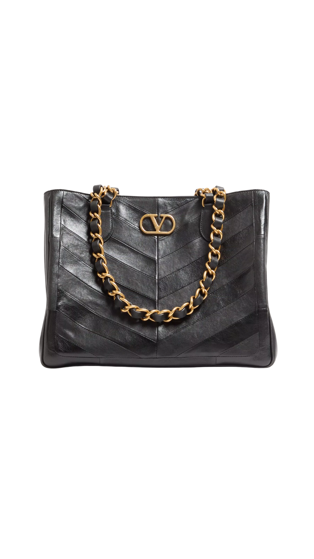 Laseine Shopping Bag In Black Nappa Leather With A Chevron Pattern
