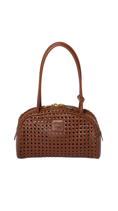 Beau Woven Leather Bag in Oak