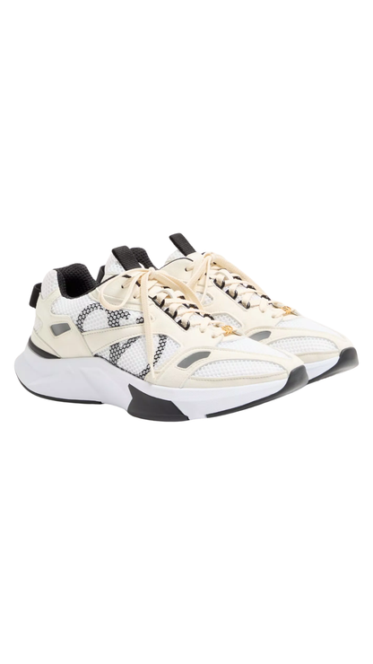 Demivee Trainer In Beige Mesh Fabric With Suede Inserts