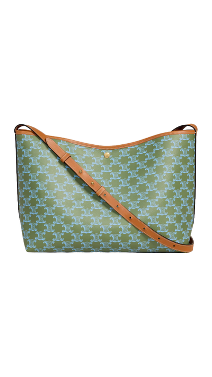 Soft Shopper Bag in Light Kaki / Sky Blue Triomphe Canvas and Calfskin