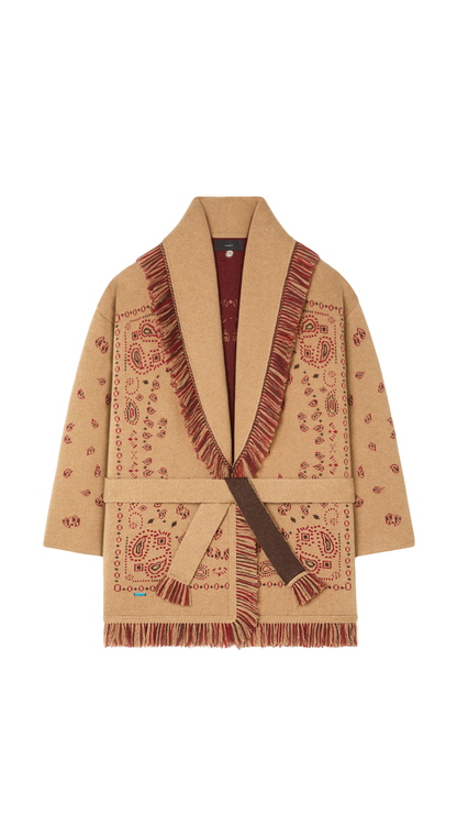 Bandana Jacquard Cardigan in Camel/Multicolor