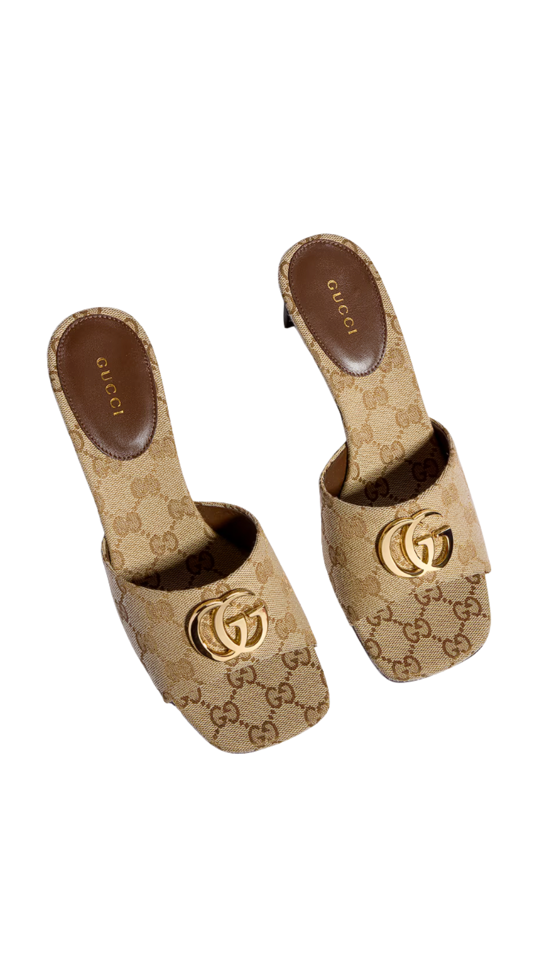 Slide Sandal with Double G in Sand and Dark Brown GG Canvas