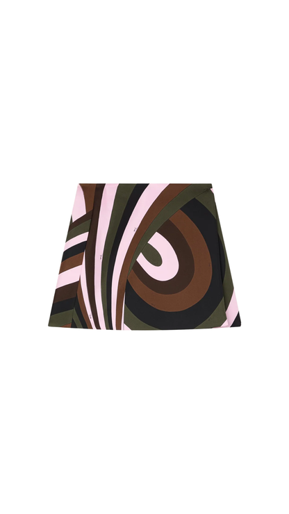 Iride Print Silk Skirt in Khaki and Pink