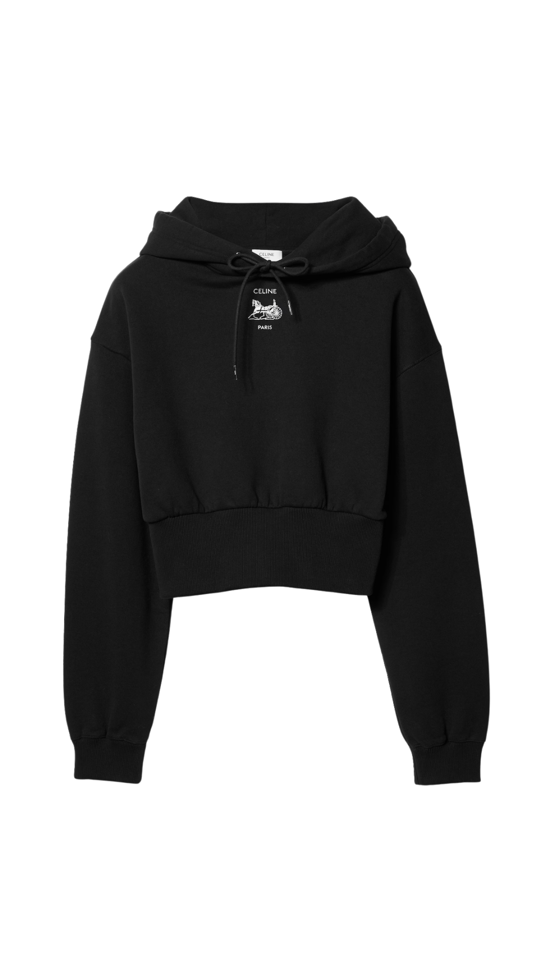 Cropped Hoodie in Black / Optic White Cotton Fleece