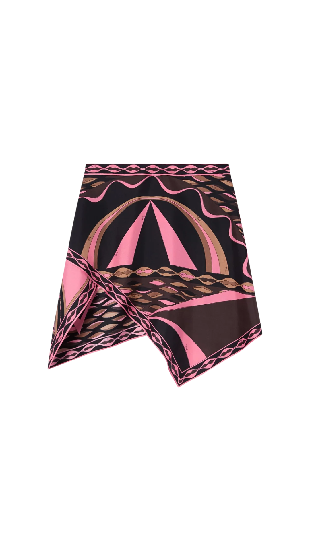 Dune Print Silk Scarf Skirt in Brown and Coral