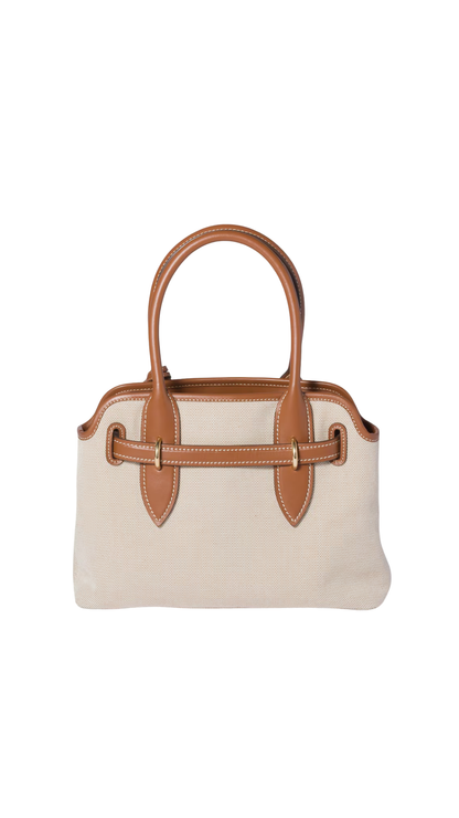 Aventure Canvas and Leather Bag in Beige/Brandy