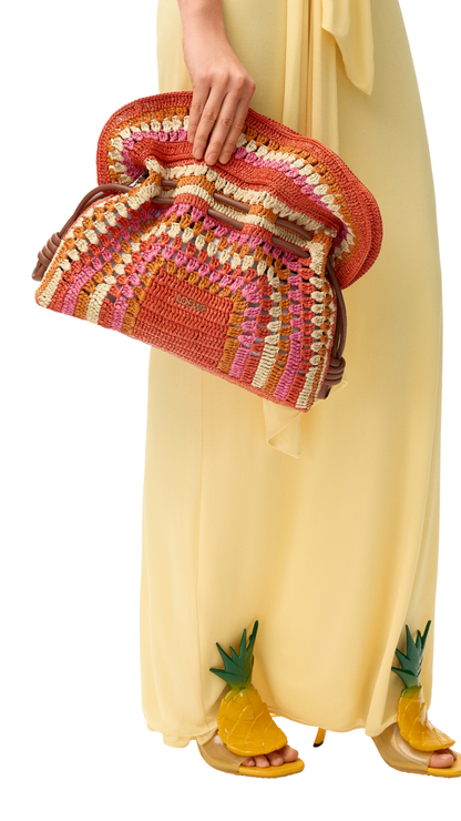 Medium Flamenco Clutch in Raffia and Calfskin