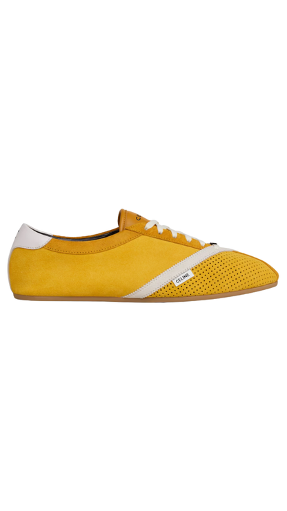 The Flat Sneaker in Sunflower/White Suede Calfskin and Lambskin