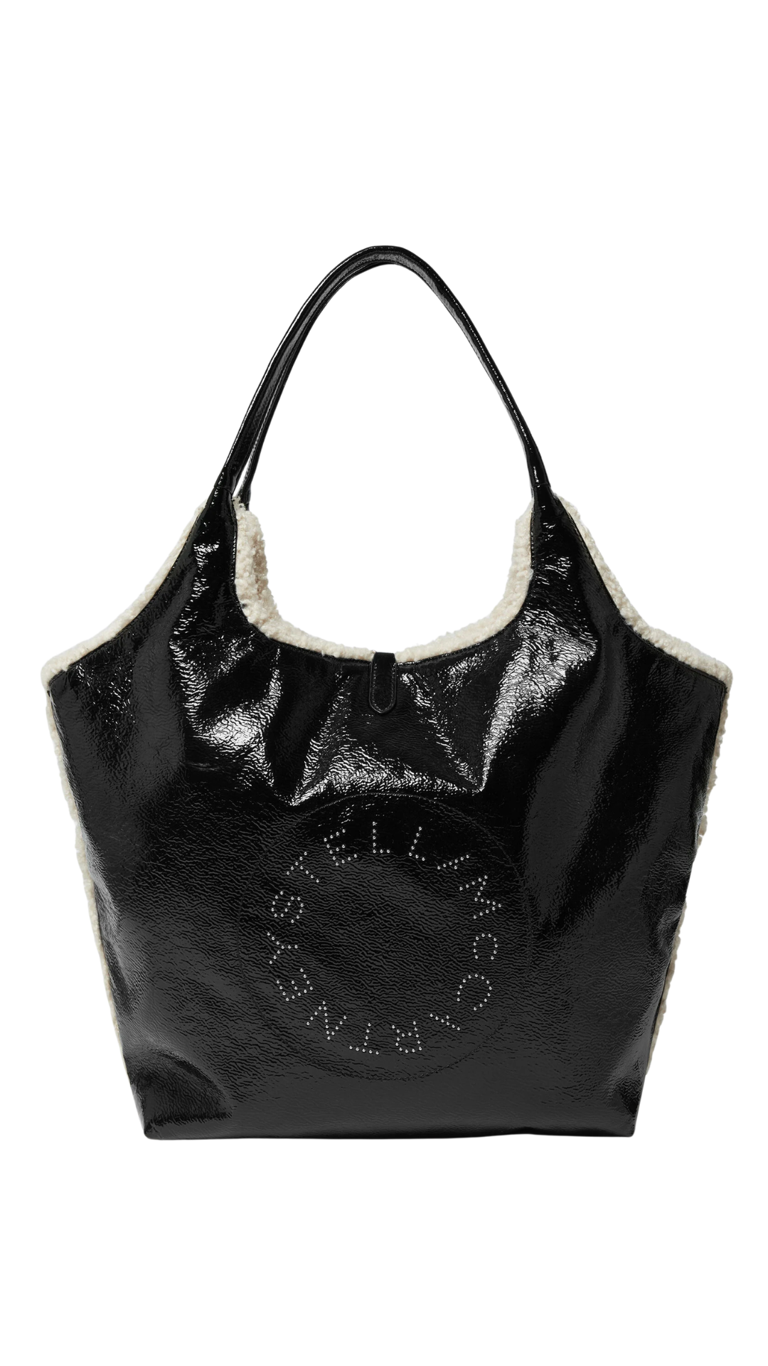 Logo Cracked Patent Reversible Tote Bag in Black
