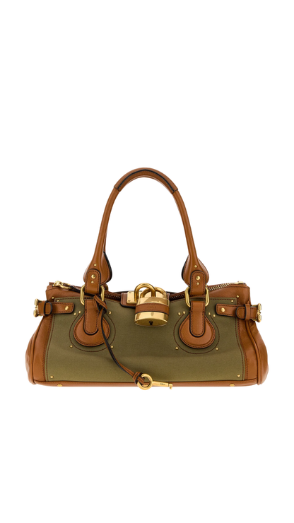 Two-Tone Canvas and Leather Paddington Shoulder Bag