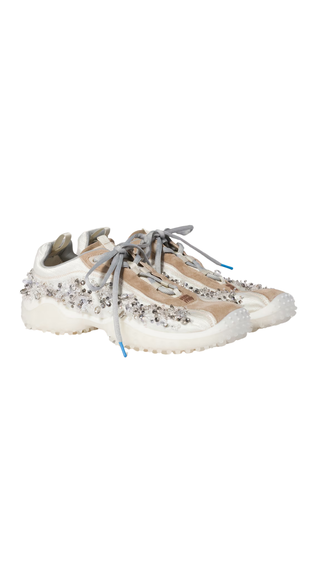 Bubble Embroidered Technical Fabric and Suede Sneakers in Ivory