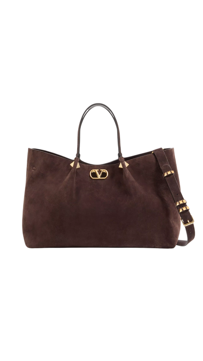 Large Shopping Bag in Ebony Soft Suede