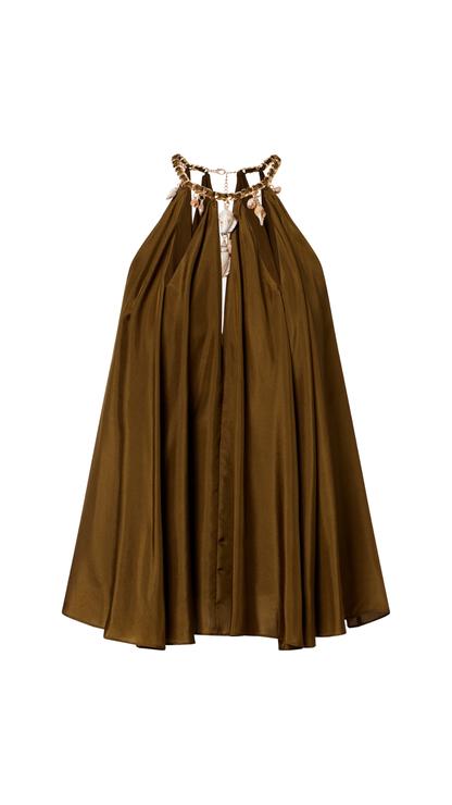 Mahon Embellished Silk Top in Green